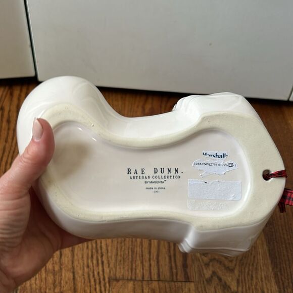 Rae Dunn SILENT NIGHT Ceramic Christmas Stocking Sits Flat or Hang White Red - Picture 3 of 4